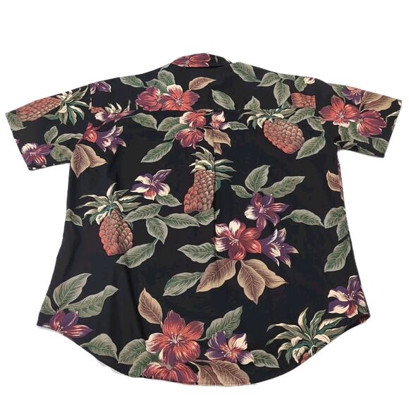 VTG Chaps Ralph Lauren Hawaiian Shirt Mens Size L Black Floral Aloha Button Down - Picture 5 of 13